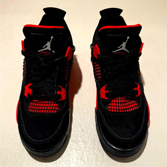 Nike - AIR JORDAN 4 RETRO (GS) - RED THUNDER (BLACK) - Y 5/W 6.5 - Picture 4 of 9